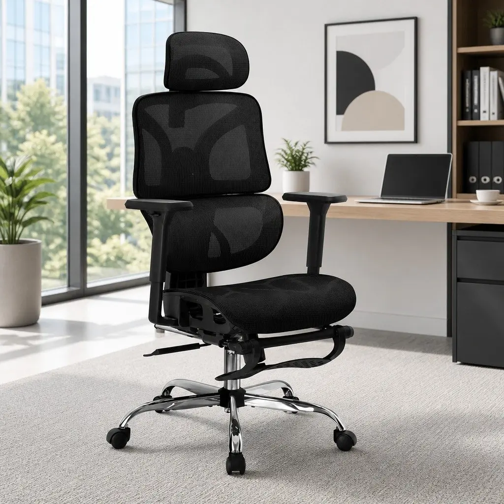 Ergonomic Office Chair High Back Mesh Adjustable Height Swivel with Footrest Black