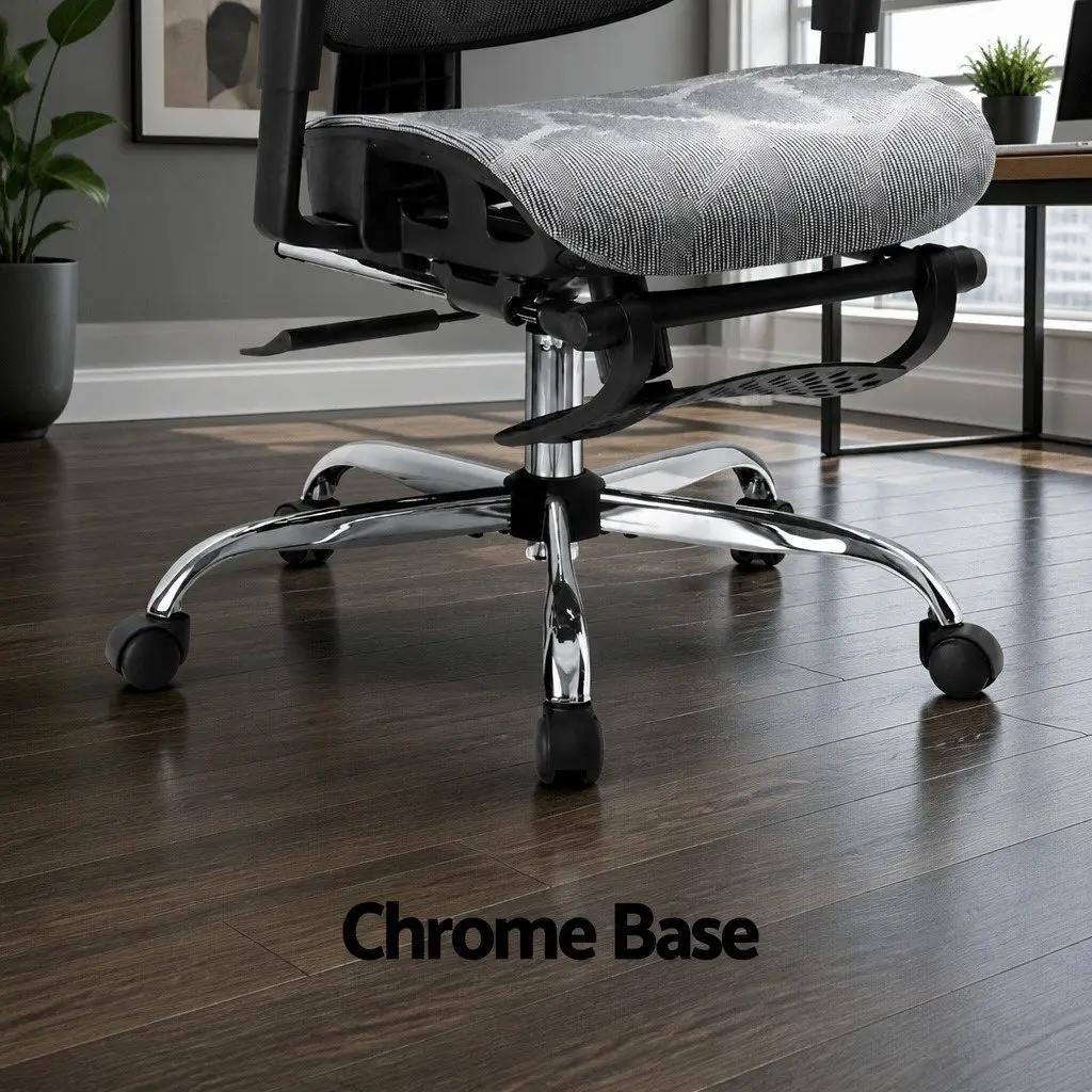 Office Chair Mesh High Back Grey Adjustable Headrest Swivel Footrest