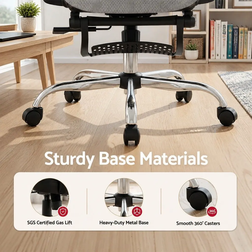 Office Chair Mesh High Back Grey Adjustable Headrest Swivel Footrest