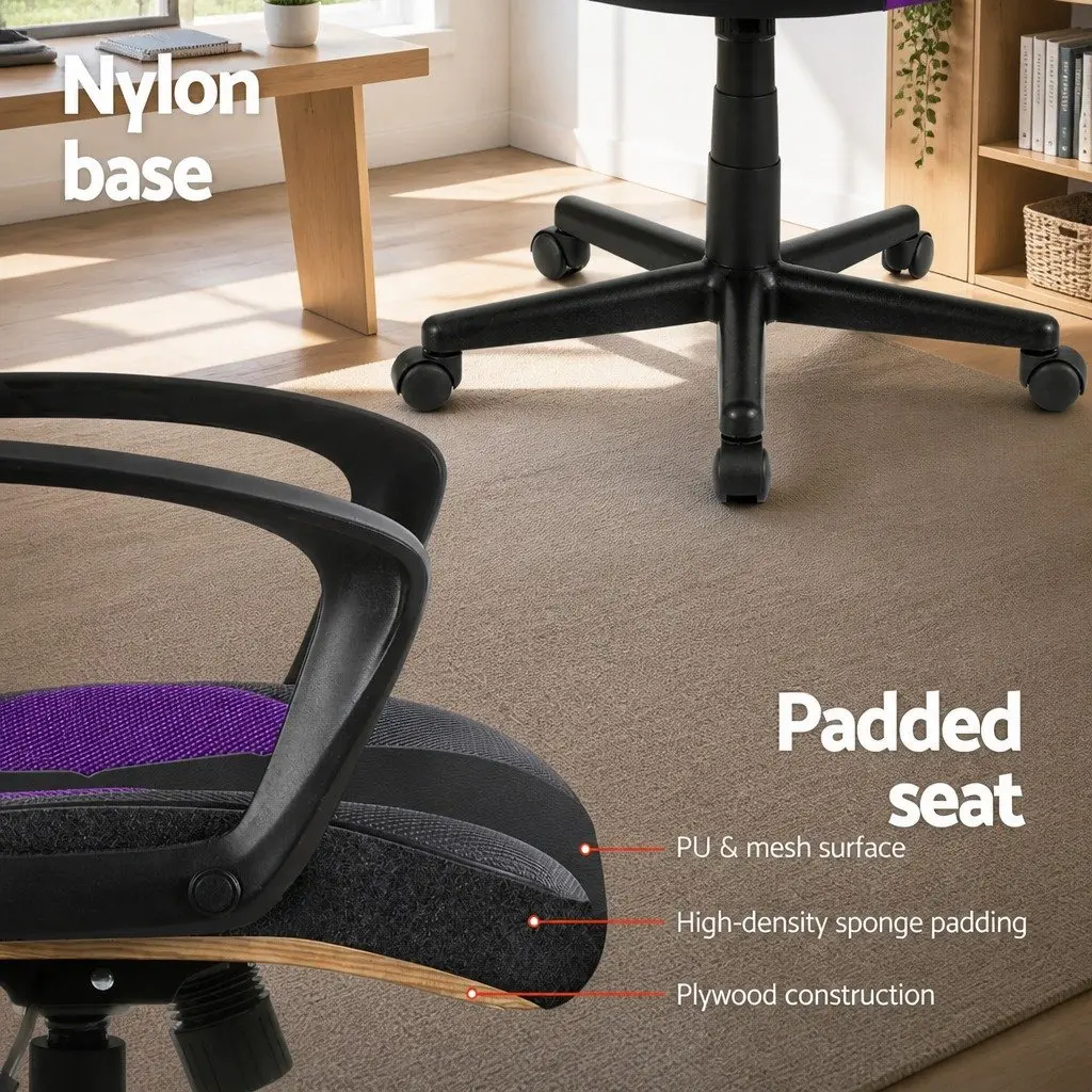 Gaming Office Chair High-Back PU Leather Mesh Adjustable Height Purple