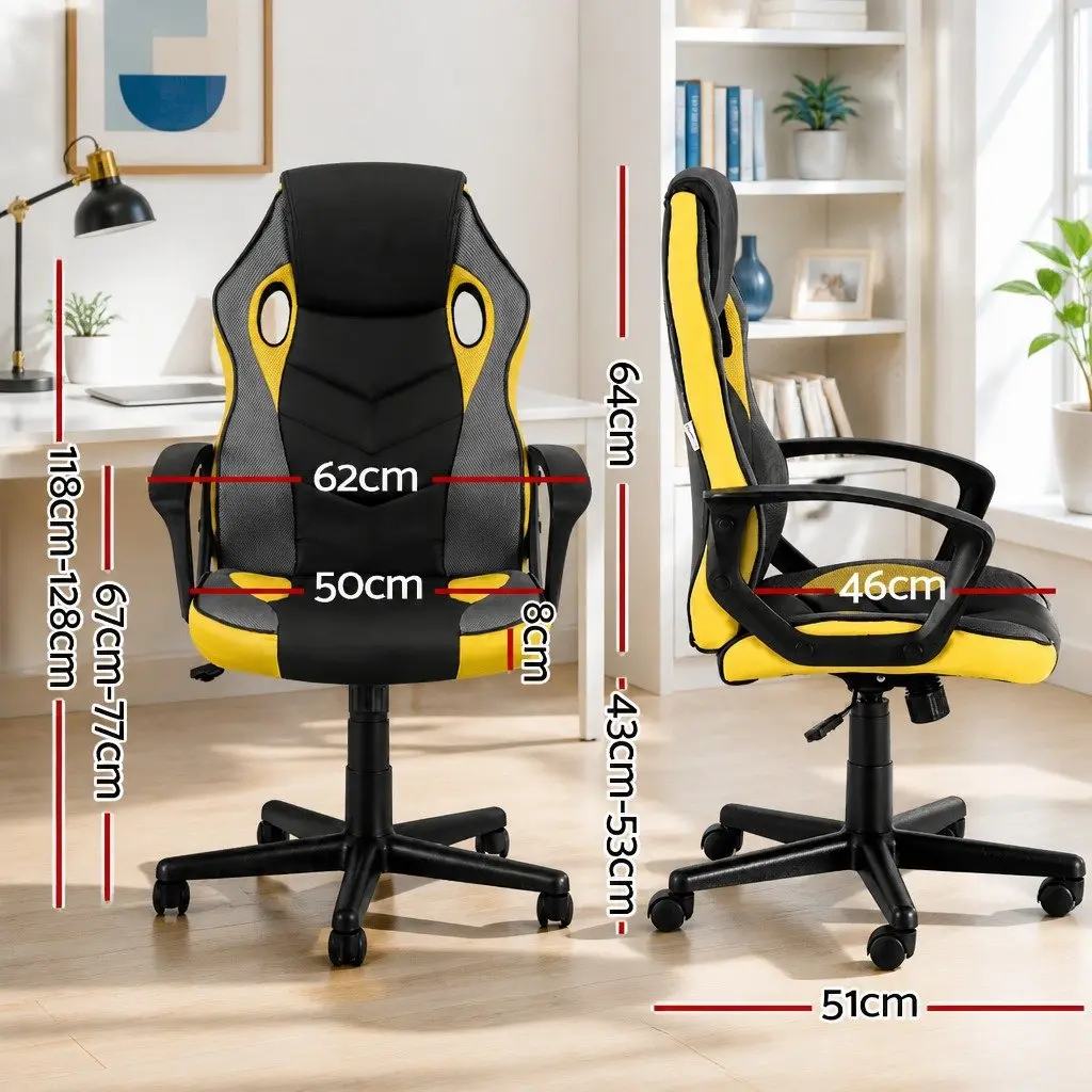 Gaming Office Chair PU Leather Mesh High Back Yellow