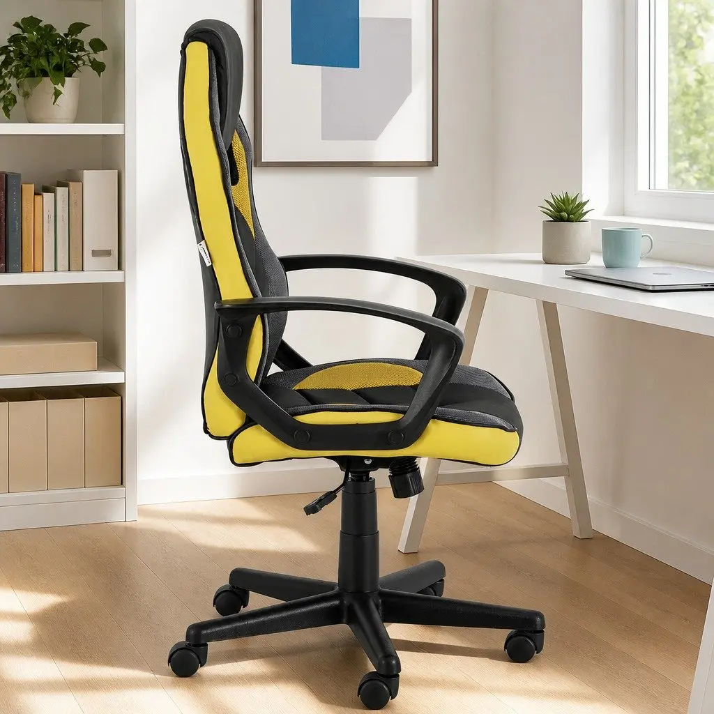 Gaming Office Chair PU Leather Mesh High Back Yellow