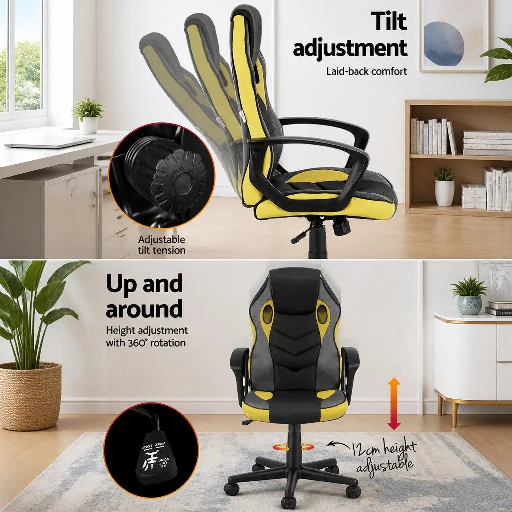 Gaming Office Chair PU Leather Mesh High Back Yellow