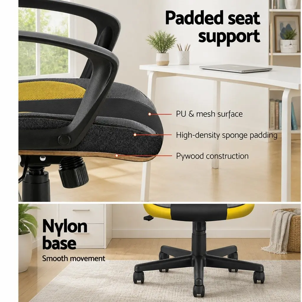 Gaming Office Chair PU Leather Mesh High Back Yellow