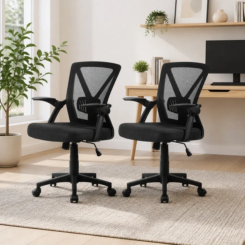 Mid Back Mesh Office Chair Black 2 Pack Ergonomic Adjustable Lumbar Support