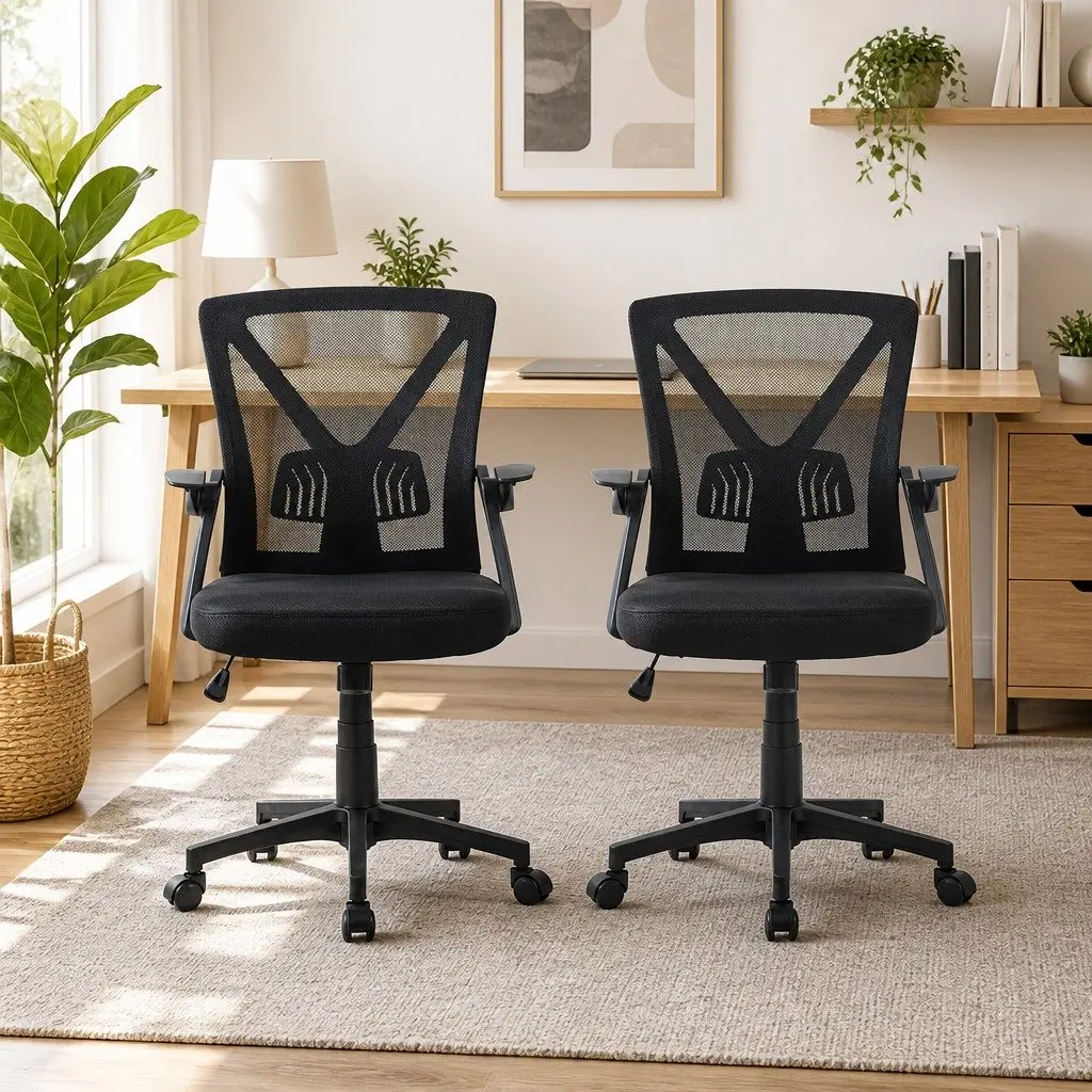 Mid Back Mesh Office Chair Black 2 Pack Ergonomic Adjustable Lumbar Support