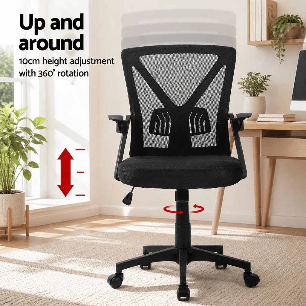Mid Back Mesh Office Chair Black 2 Pack Ergonomic Adjustable Lumbar Support