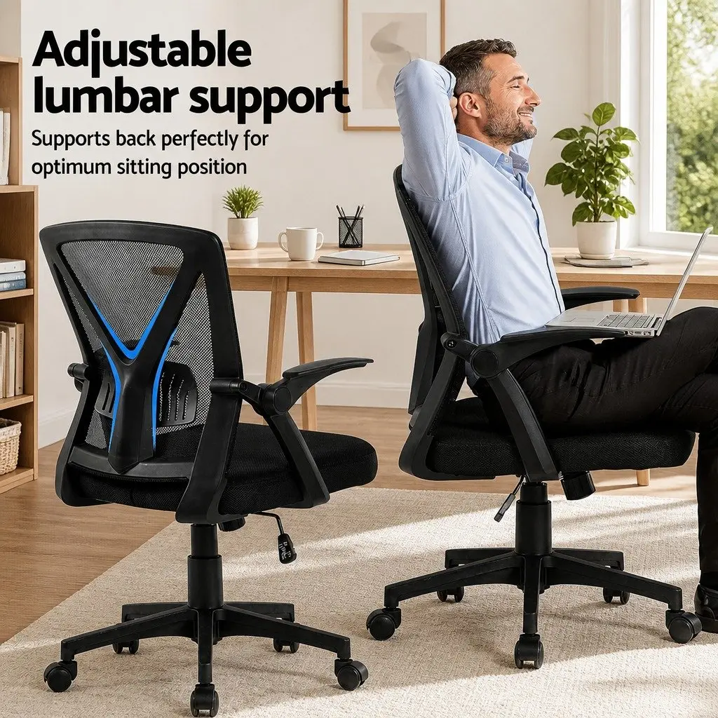 Mid Back Mesh Office Chair Black 2 Pack Ergonomic Adjustable Lumbar Support