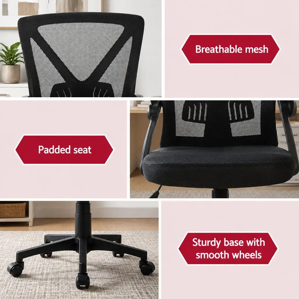 Mid Back Mesh Office Chair Black 2 Pack Ergonomic Adjustable Lumbar Support