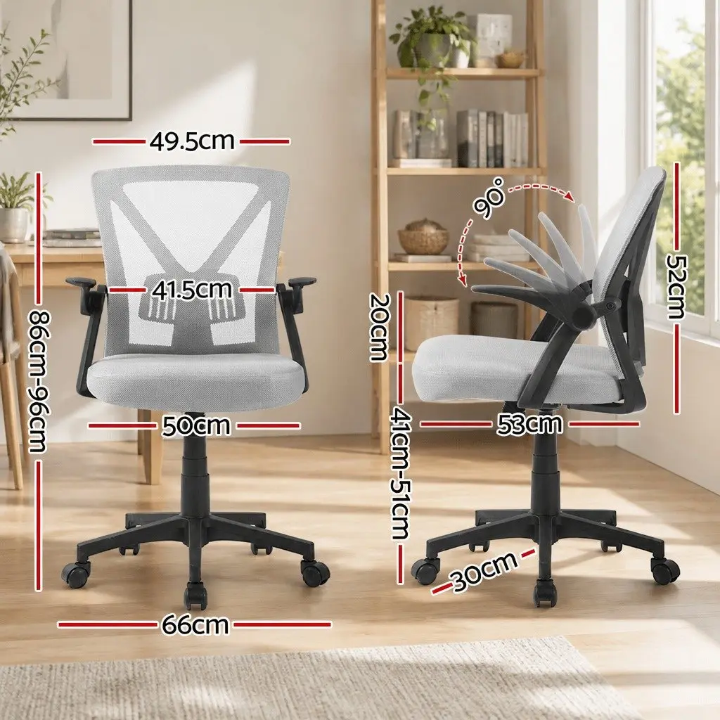 Mesh Office Chair Mid Back Grey Ergonomic Adjustable Height Lumbar Support
