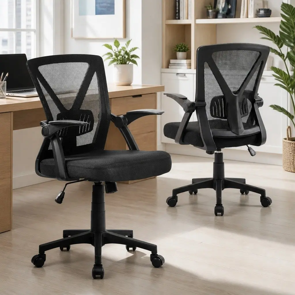 Mid Back Office Chair Mesh Adjustable Lumbar Support Black Ergonomic Computer
