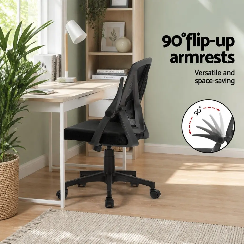 Mid Back Office Chair Mesh Adjustable Lumbar Support Black Ergonomic Computer