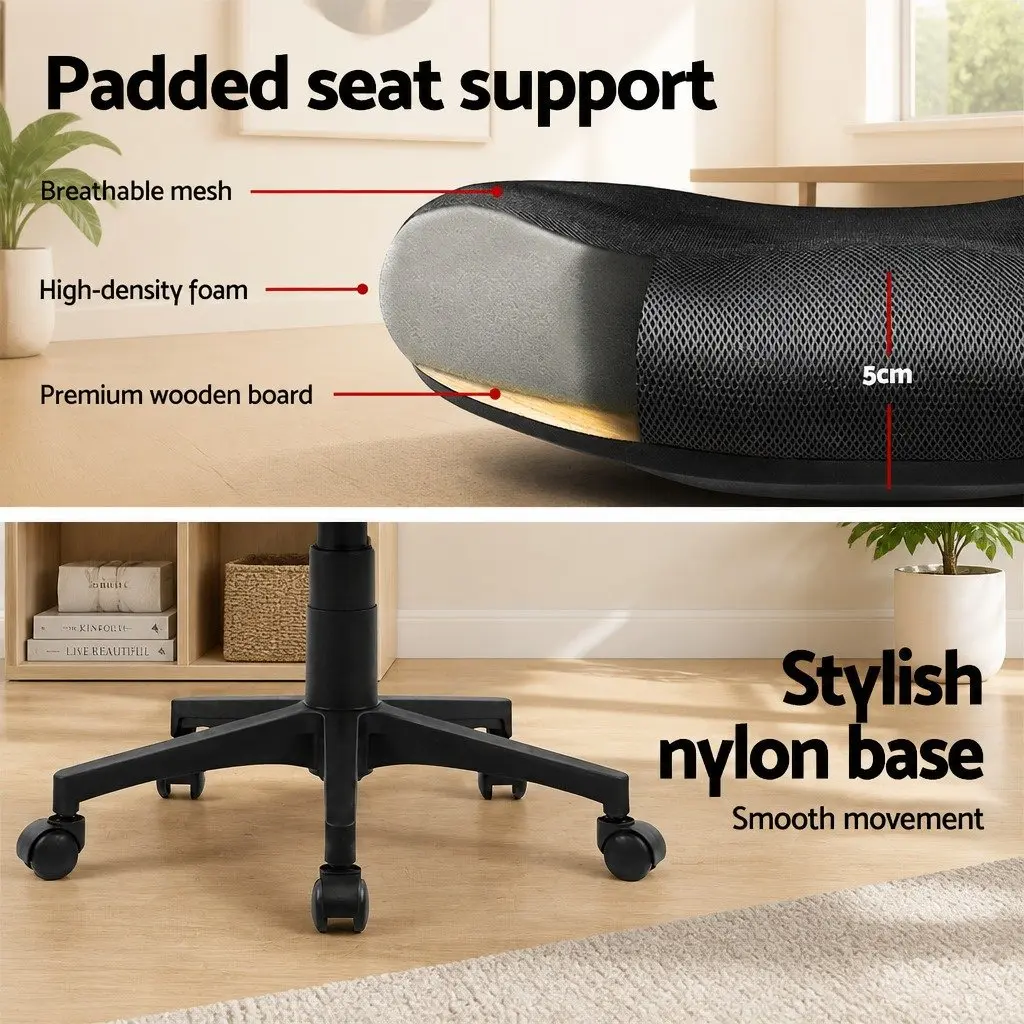 Mid Back Office Chair Mesh Adjustable Lumbar Support Black Ergonomic Computer
