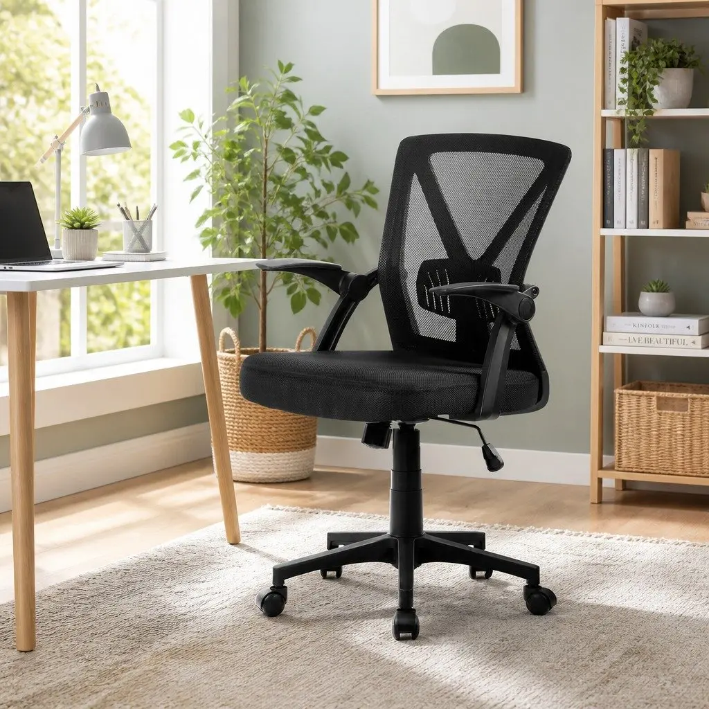 Mid Back Office Chair Mesh Adjustable Lumbar Support Black Ergonomic Computer