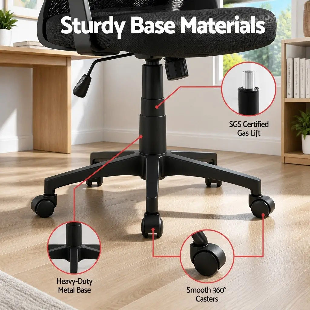 Mid Back Office Chair Mesh Adjustable Lumbar Support Black Ergonomic Computer
