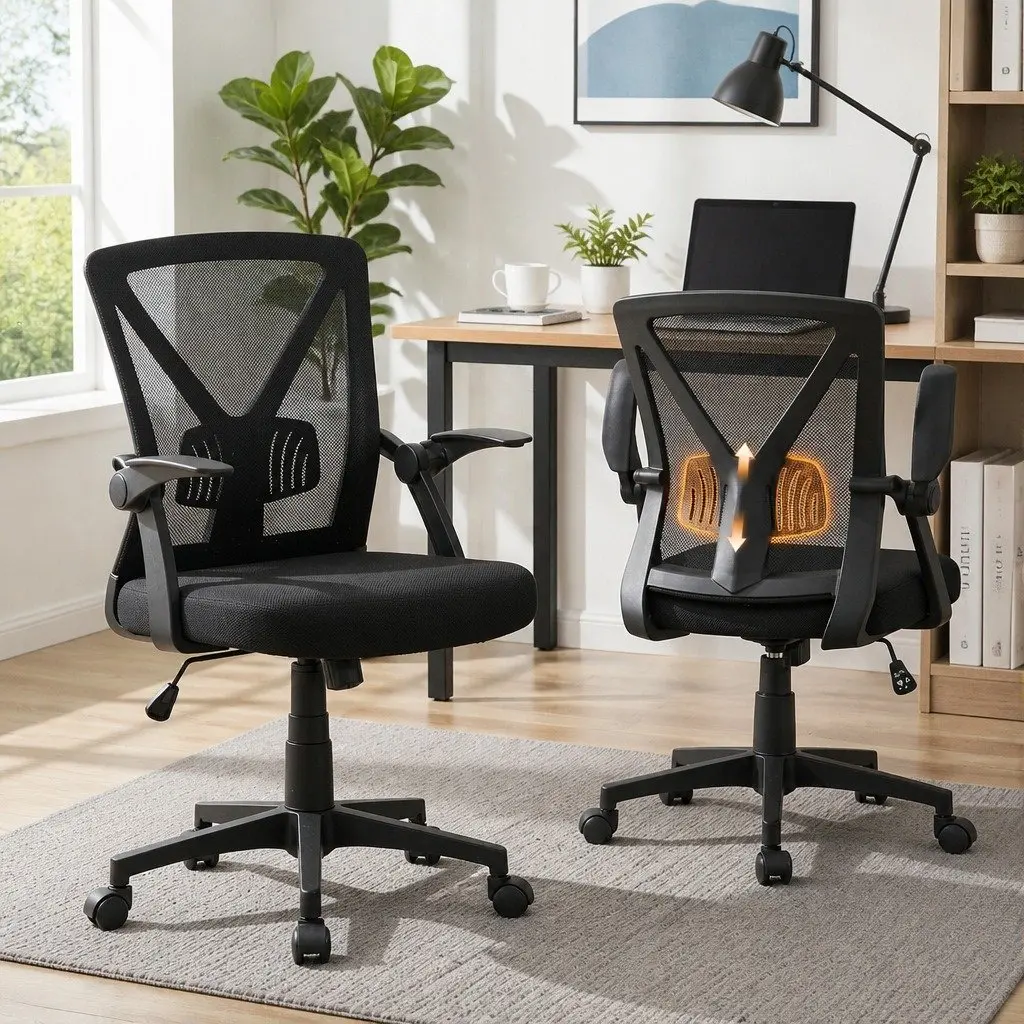 Mid Back Office Chair Mesh Adjustable Lumbar Support Black Ergonomic Computer