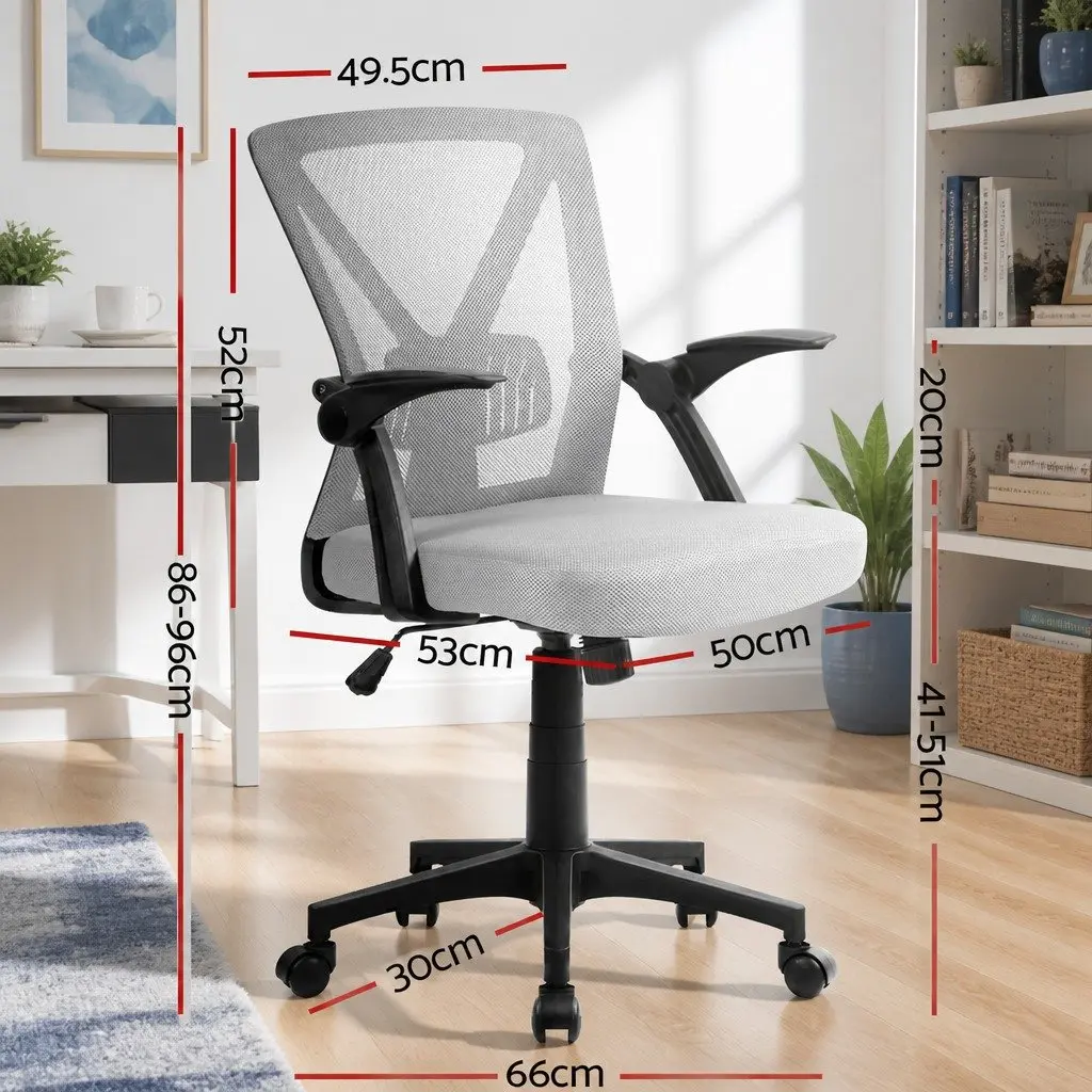 Mesh Office Chair Mid Back Grey Ergonomic Adjustable Lumbar Support Gas Lift