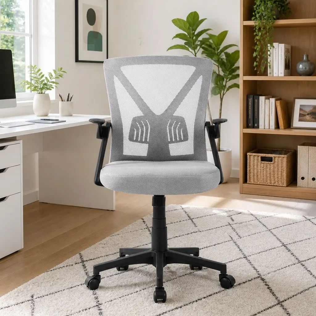 Mesh Office Chair Mid Back Grey Ergonomic Adjustable Lumbar Support Gas Lift