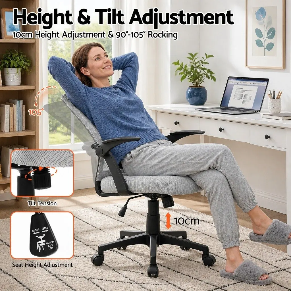 Mesh Office Chair Mid Back Grey Ergonomic Adjustable Lumbar Support Gas Lift