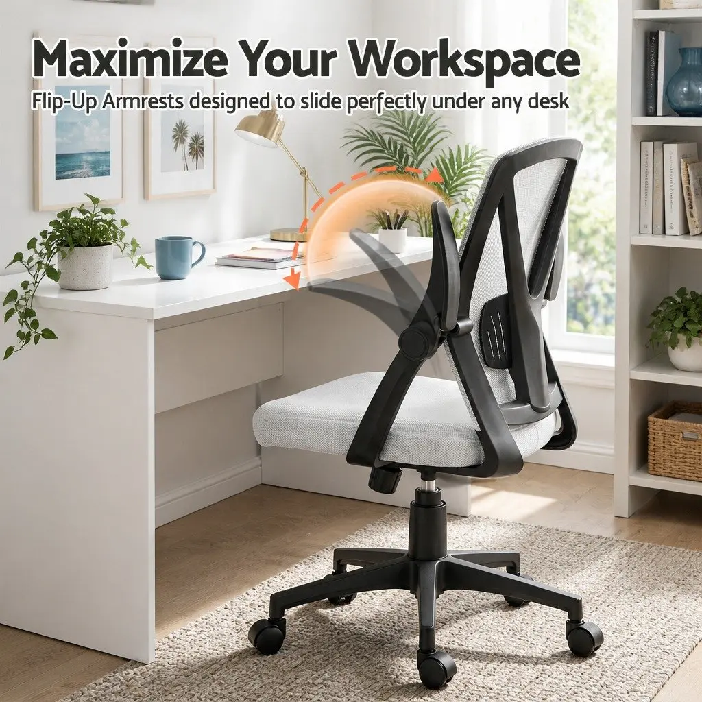 Mesh Office Chair Mid Back Grey Ergonomic Adjustable Lumbar Support Gas Lift