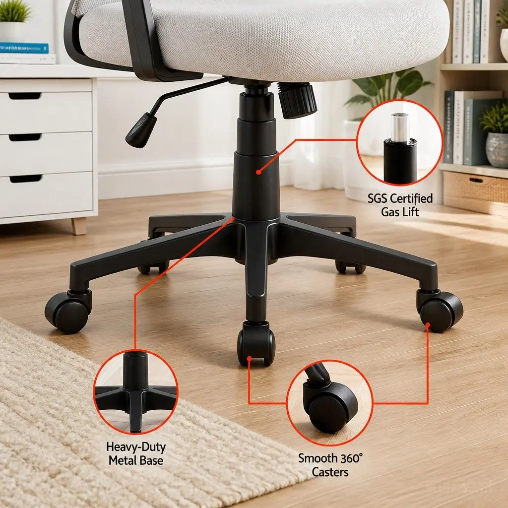 Mesh Office Chair Mid Back Grey Ergonomic Adjustable Lumbar Support Gas Lift