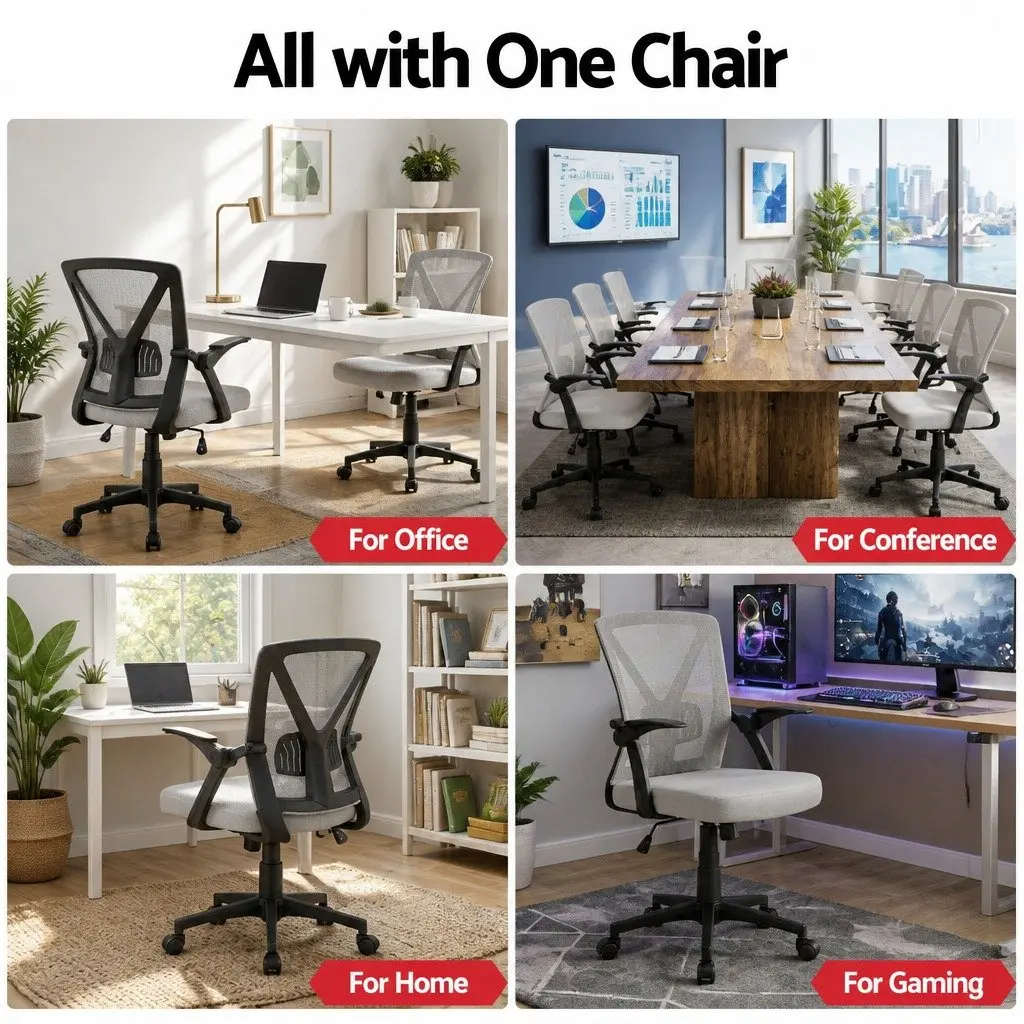 Mesh Office Chair Mid Back Grey Ergonomic Adjustable Lumbar Support Gas Lift