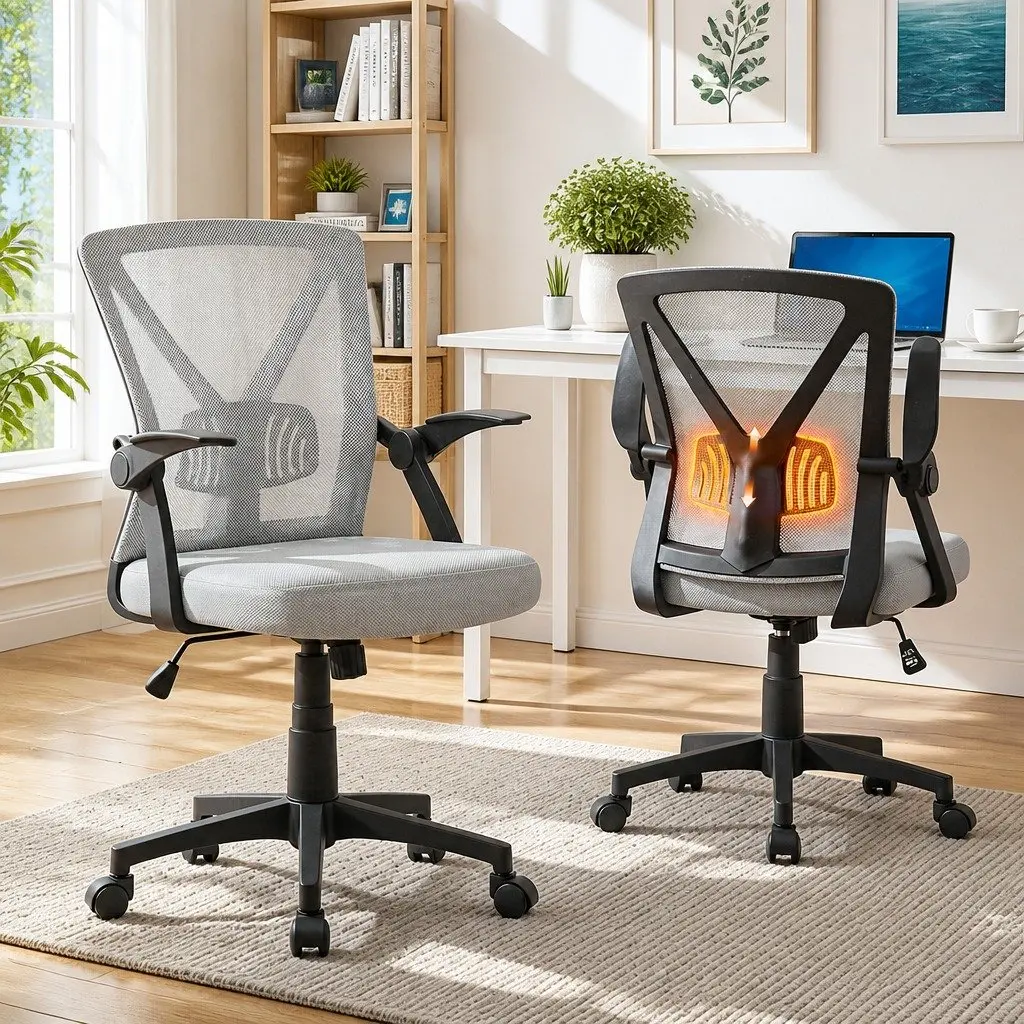 Mesh Office Chair Mid Back Grey Ergonomic Adjustable Lumbar Support Gas Lift