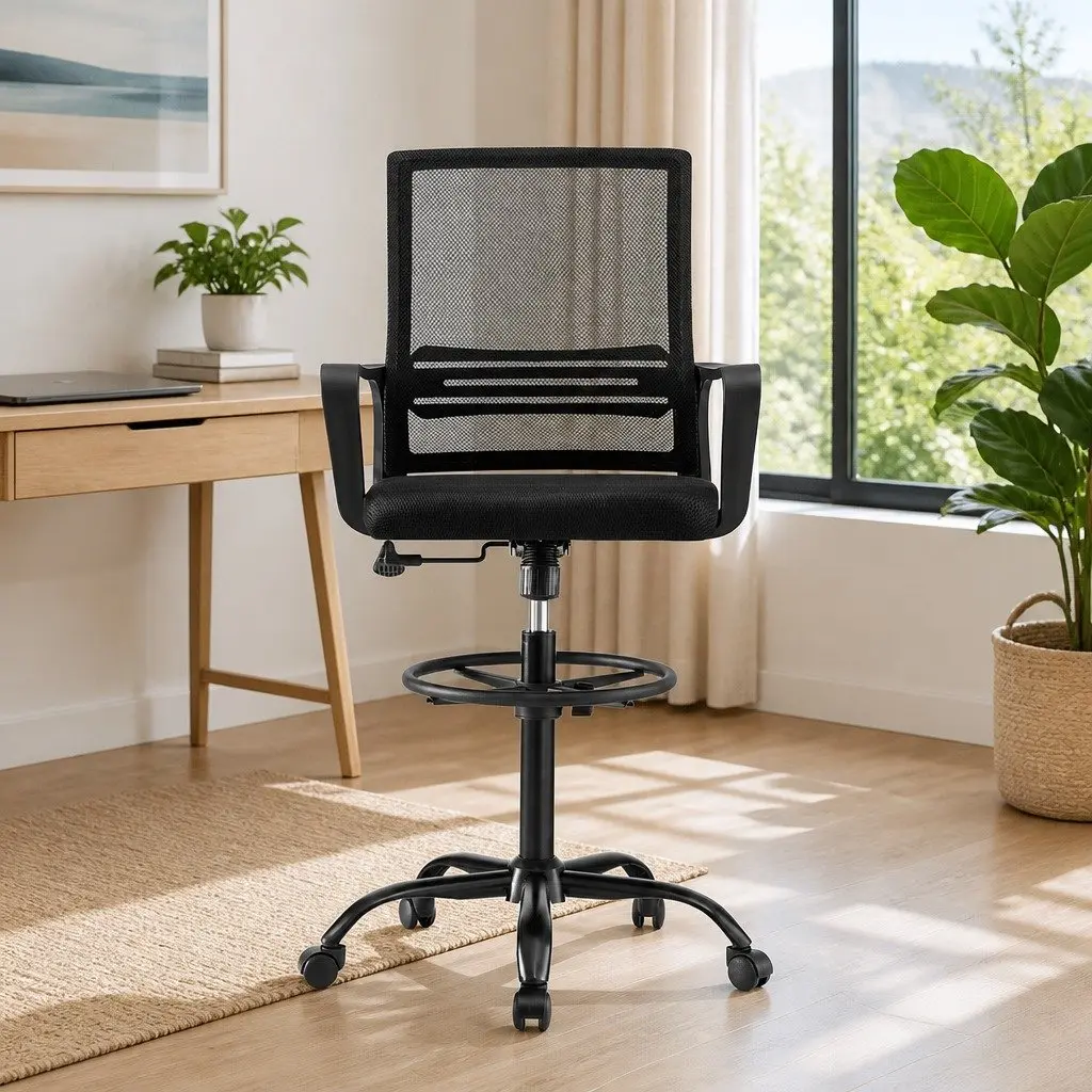 Drafting Chair Swivel Mesh Ergonomic Height Adjustable Stool Black