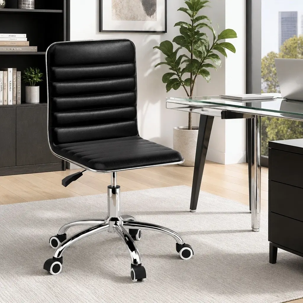 Office Chair Low Back PU Leather Padded Swivel Desk Chair Black