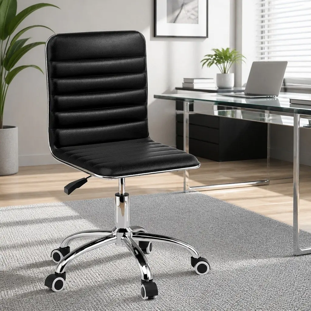 Office Chair Low Back PU Leather Padded Swivel Desk Chair Black