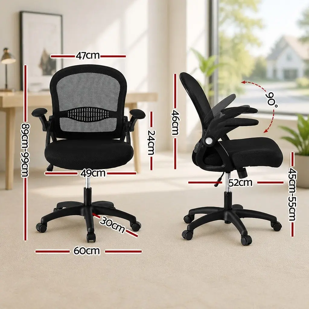 Mesh Gaming Chair Mid Back Black Adjustable Height Breathable 2 Piece