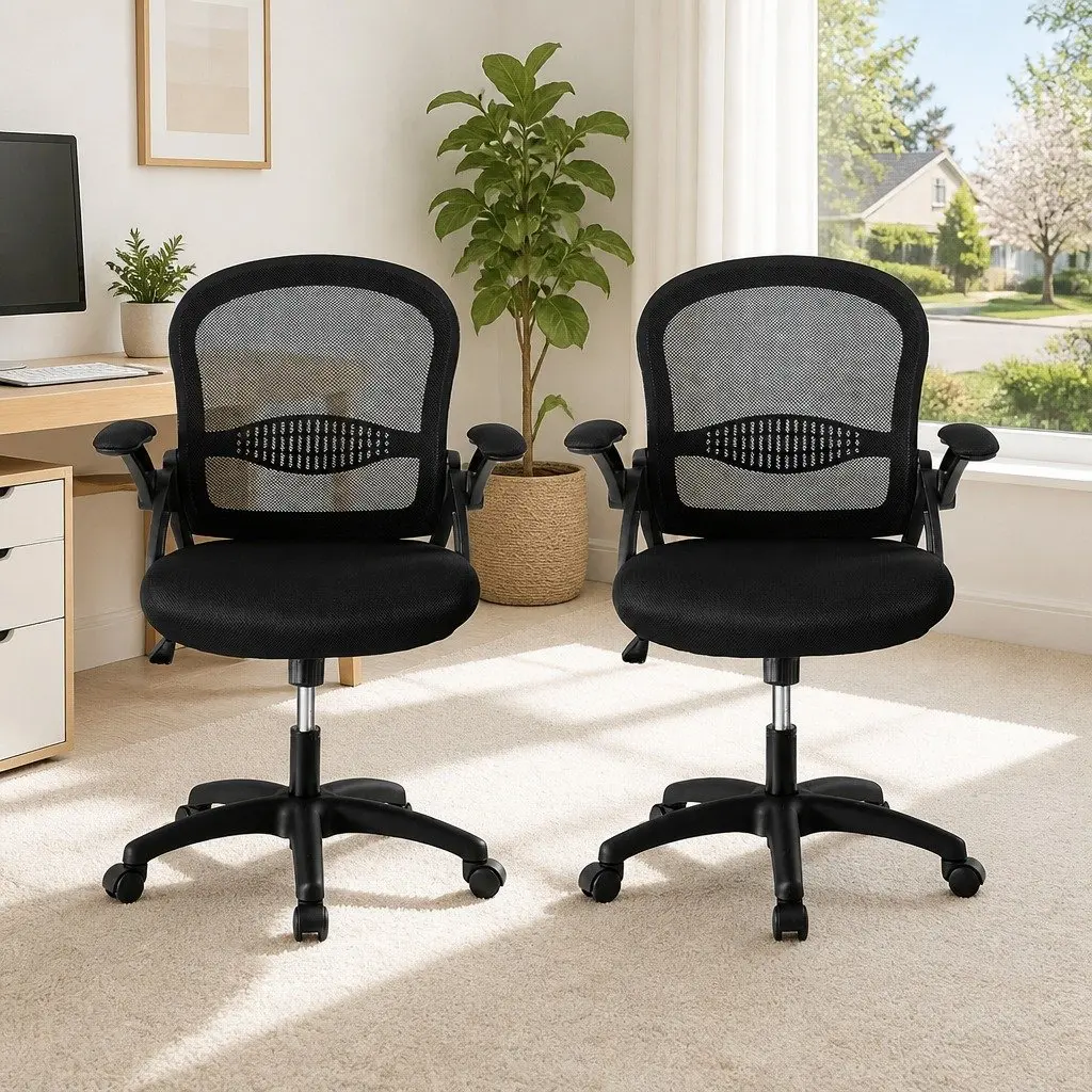 Mesh Gaming Chair Mid Back Black Adjustable Height Breathable 2 Piece