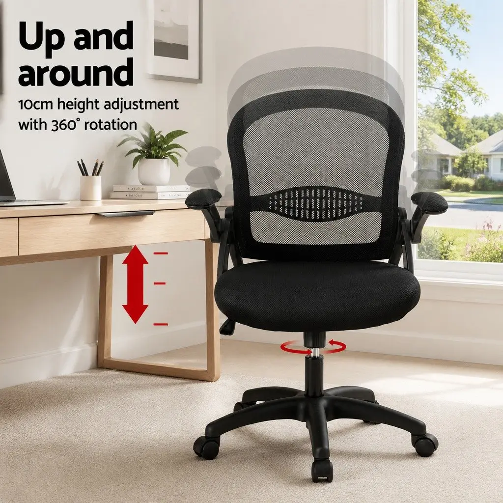 Mesh Gaming Chair Mid Back Black Adjustable Height Breathable 2 Piece