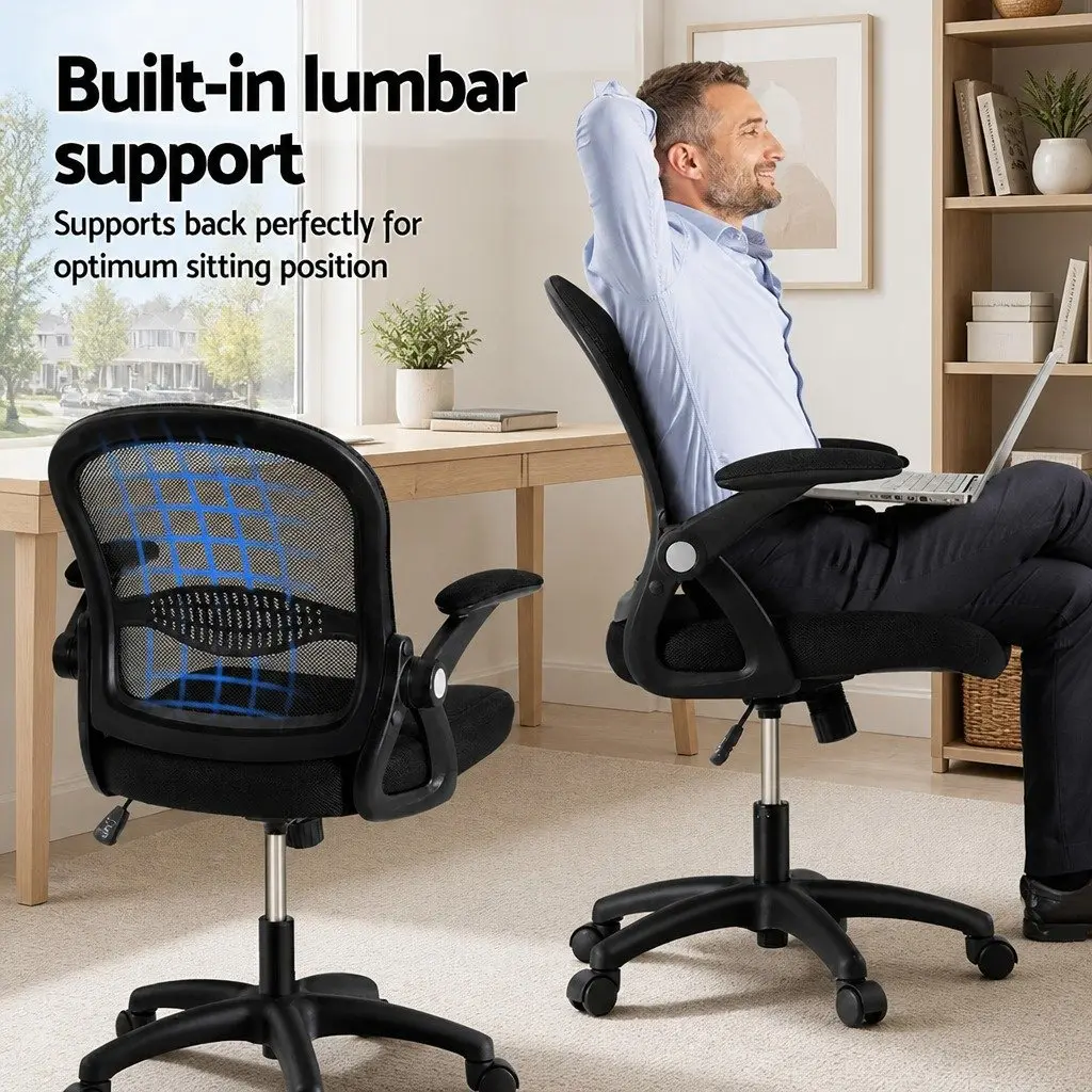 Mesh Gaming Chair Mid Back Black Adjustable Height Breathable 2 Piece