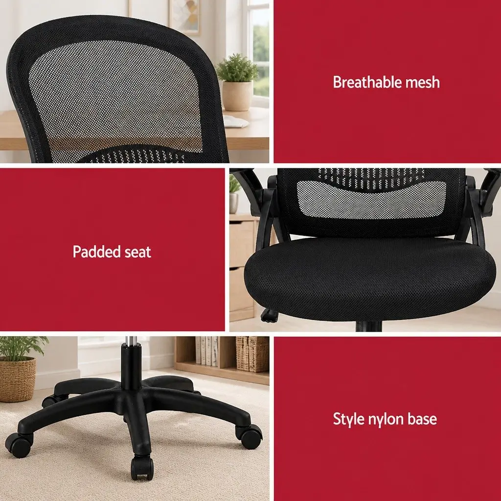 Mesh Gaming Chair Mid Back Black Adjustable Height Breathable 2 Piece