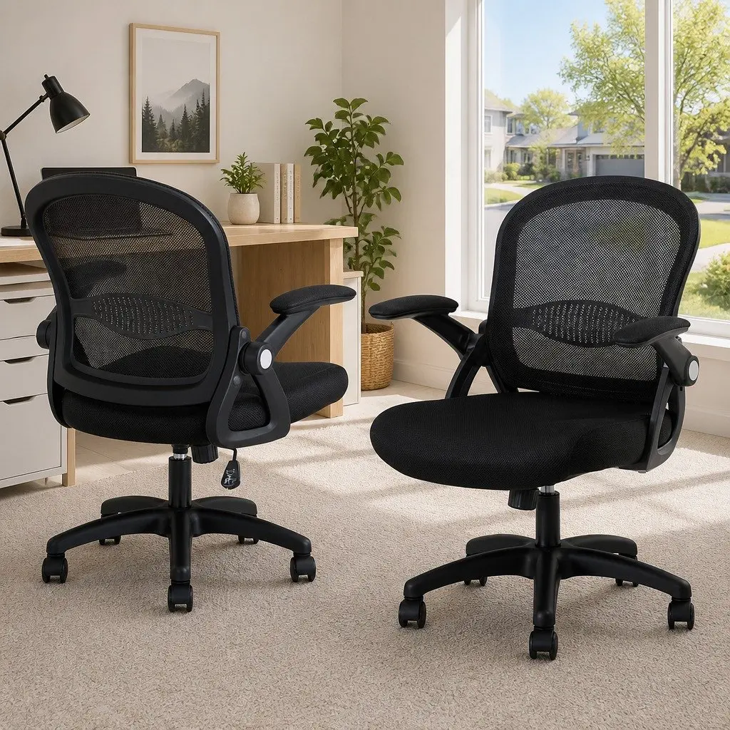 Mesh Gaming Chair Mid Back Black Adjustable Height Breathable 2 Piece