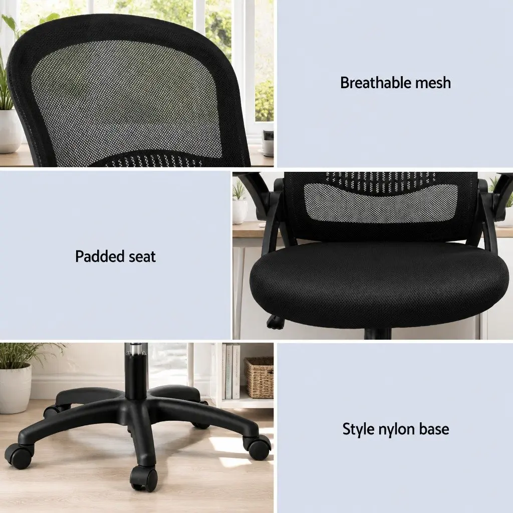 Mesh Office Chair Mid Back Adjustable Height Black