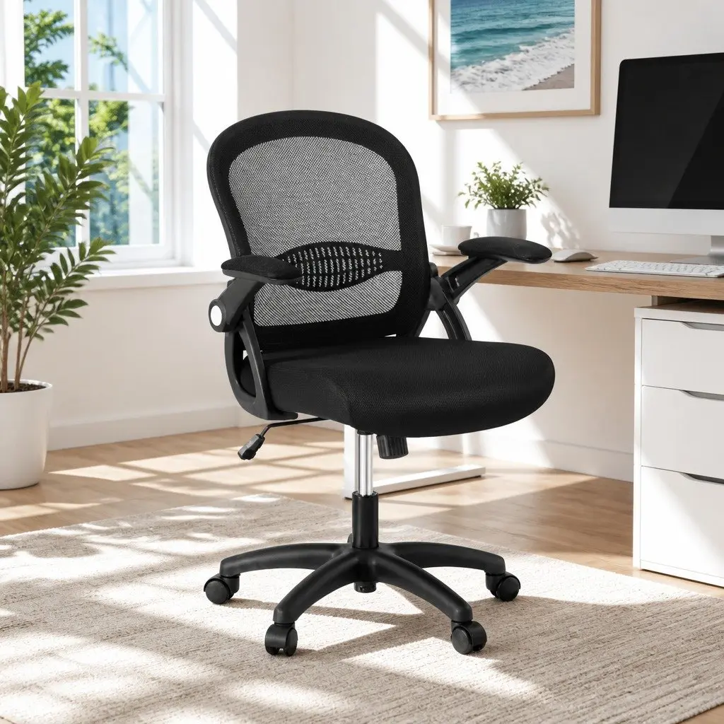 Mesh Office Chair Mid Back Adjustable Height Black
