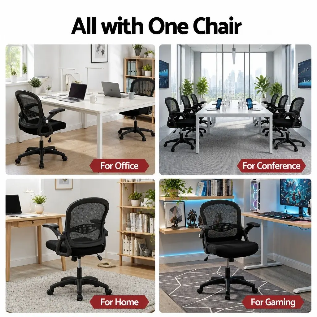 Mesh Office Chair Mid Back Adjustable Height Black
