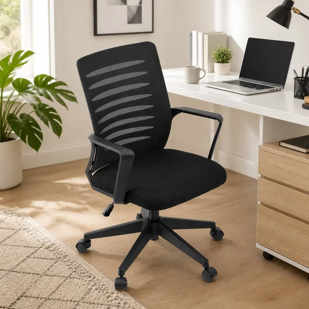 Office Chair Mesh Mid Back Ergonomic Black with Lumbar Support
