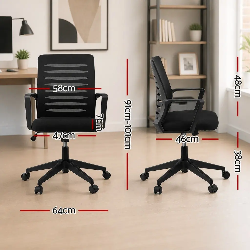 Office Chair Mesh Mid Back Ergonomic Black with Lumbar Support