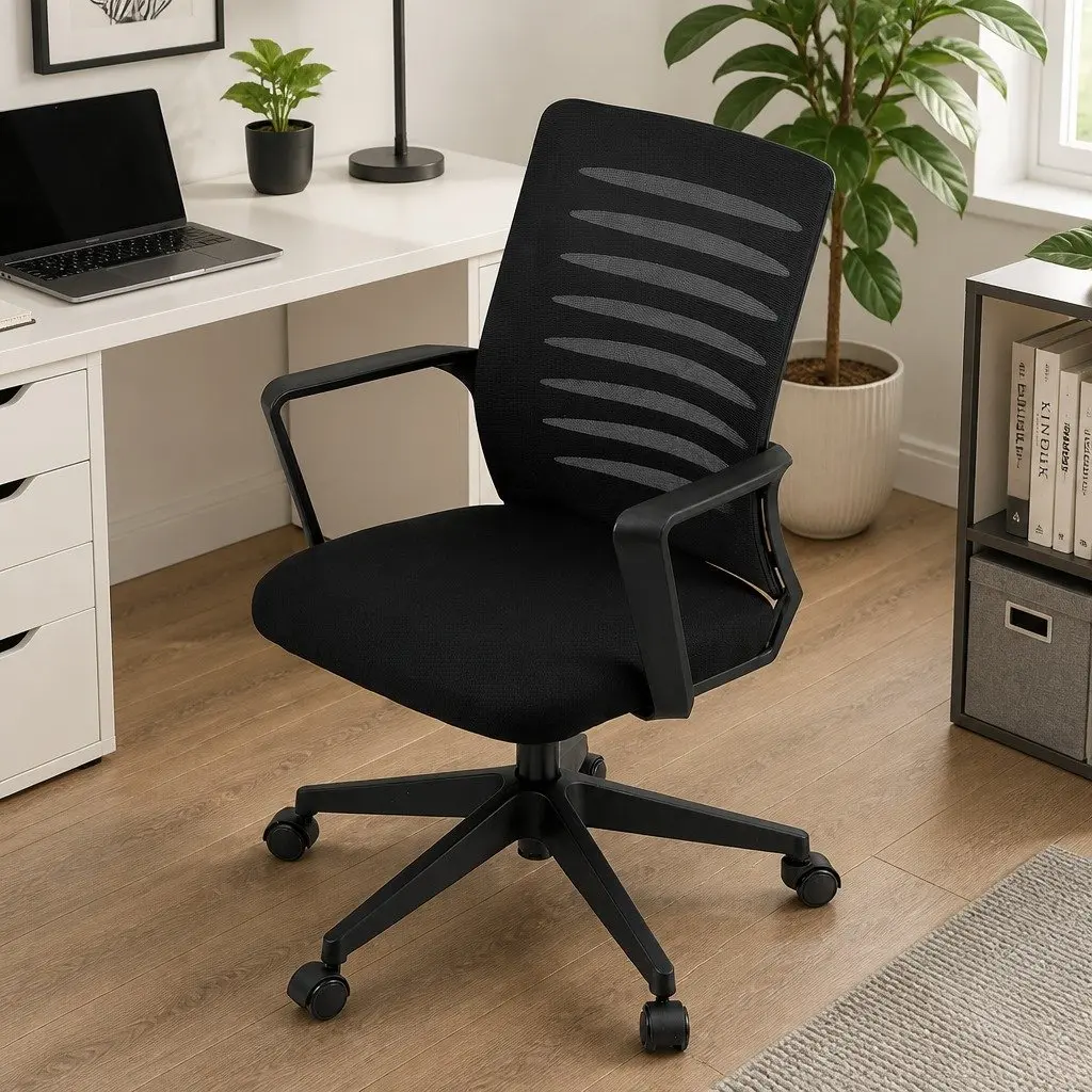 Office Chair Mesh Mid Back Ergonomic Black with Lumbar Support