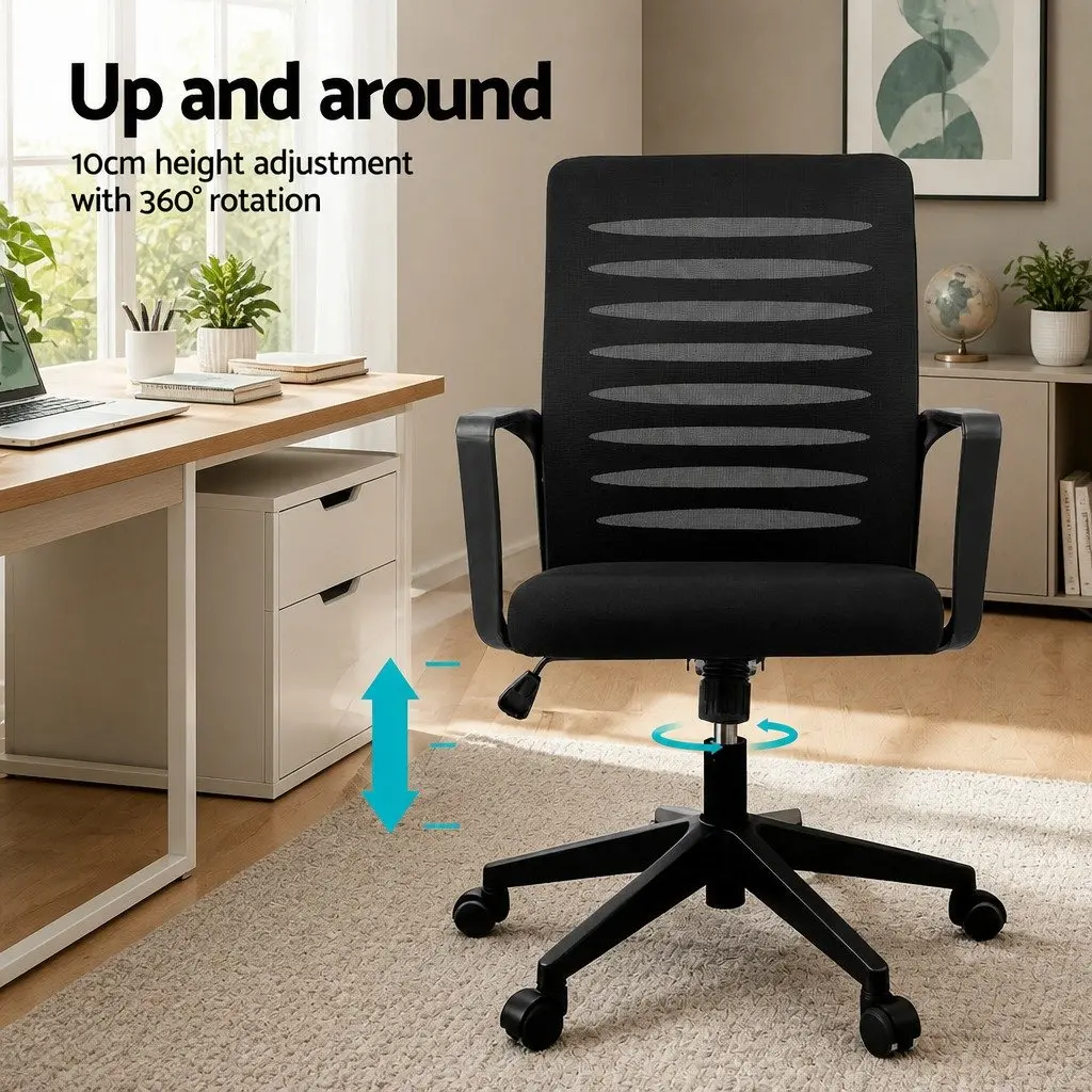 Office Chair Mesh Mid Back Ergonomic Black with Lumbar Support