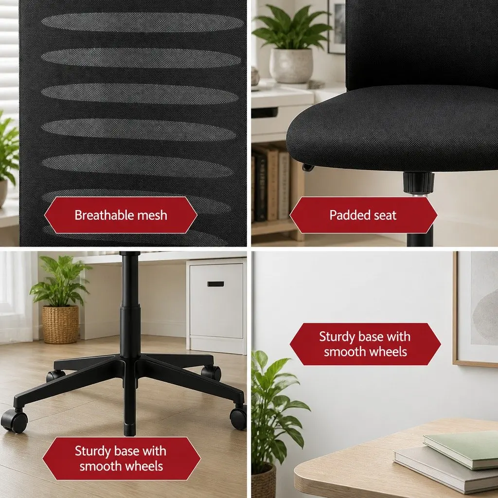 Office Chair Mesh Mid Back Ergonomic Black with Lumbar Support