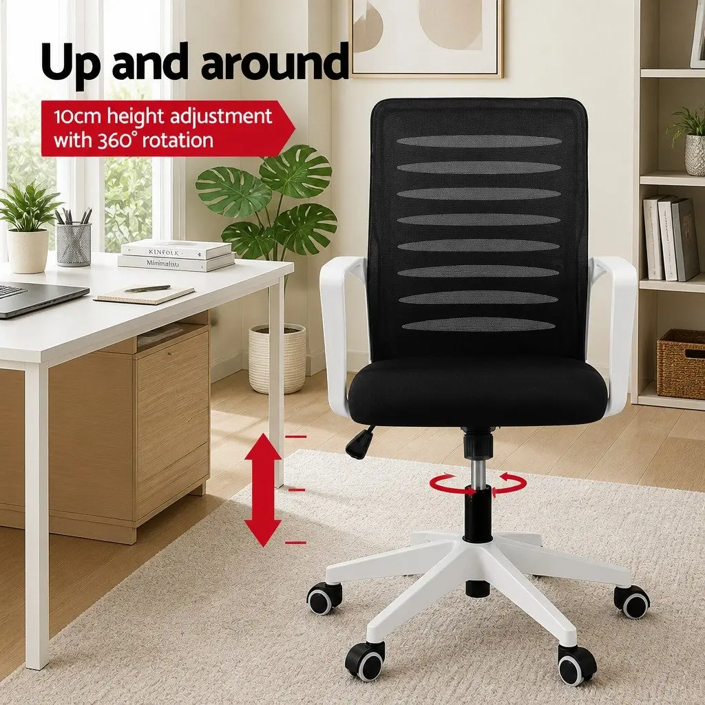 Ergonomic Office Chair Mesh Mid-back Black and White with Lumbar Support Height Adjustable