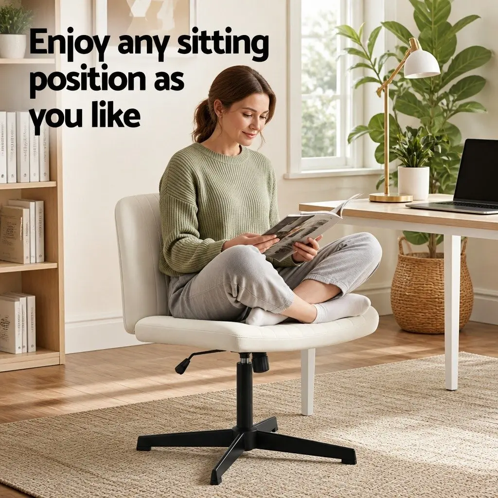 Criss Cross Office Chair Armless Swivel Desk Vanity Task Seat Beige Fabric