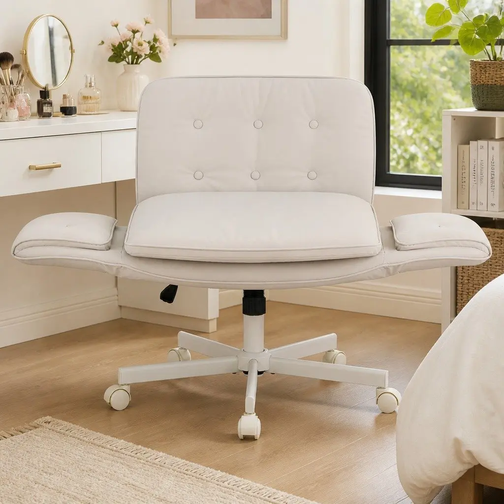 Criss Cross Office Chair PU Leather Adjustable Armrests 72 x 72 x 80-90cm Beige