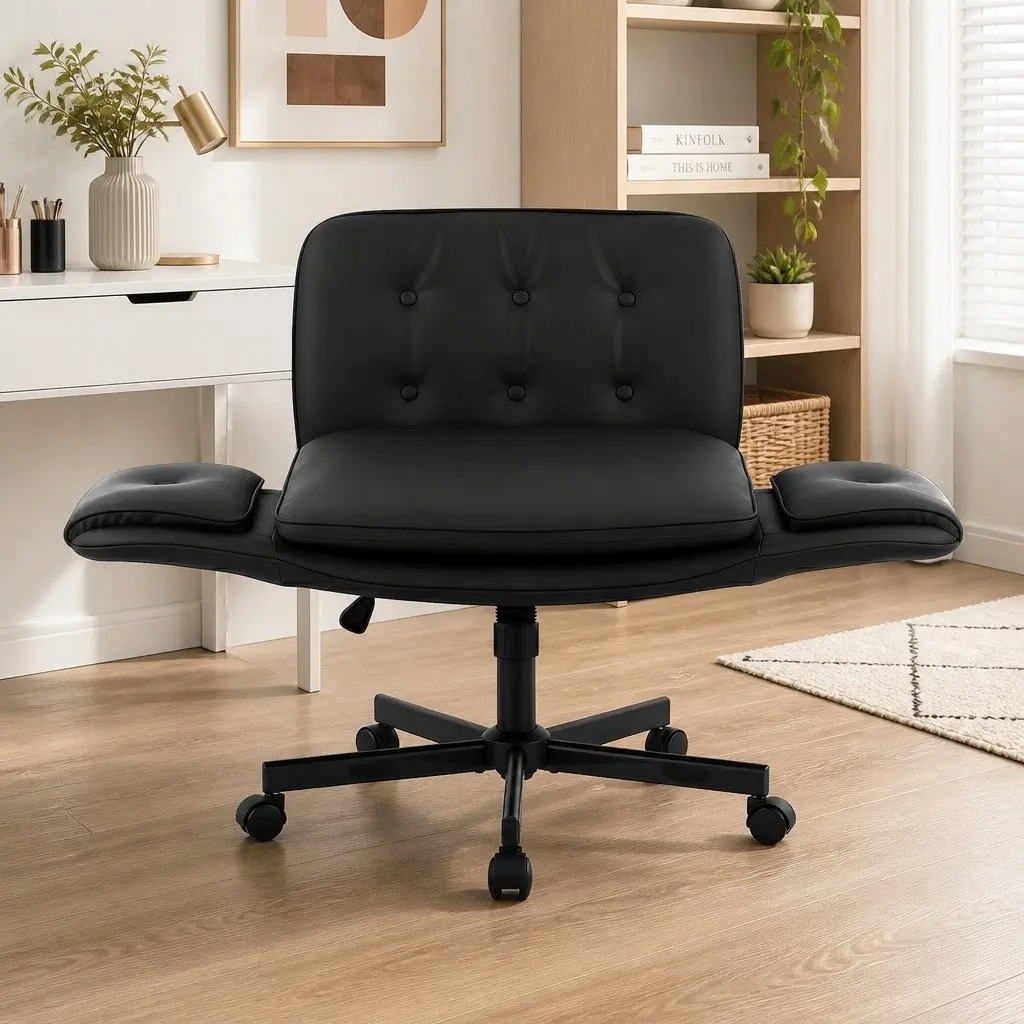 Office Chair PU Leather Adjustable Height Black Criss Cross Ergonomic Desk Chair
