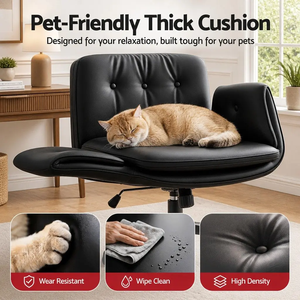 Office Chair PU Leather Adjustable Height Black Criss Cross Ergonomic Desk Chair