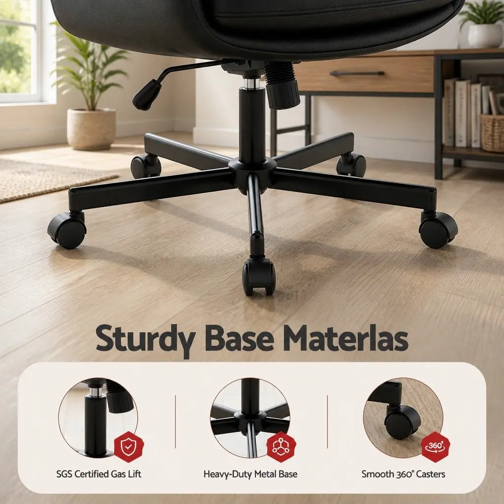 Office Chair PU Leather Adjustable Height Black Criss Cross Ergonomic Desk Chair